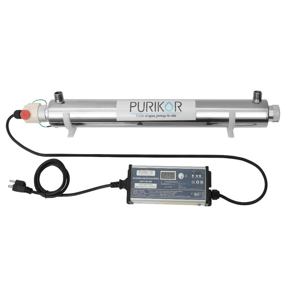 Sistema de desinfección para 12 GPM serie Gold marca Purikor con luz UV de 55 watts en 120/240 Volts