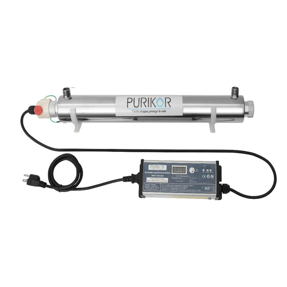 Sistema de desinfección para 18 GPM serie Platinum marca Purikor con luz UV de 40 watts en 120/240 Volts